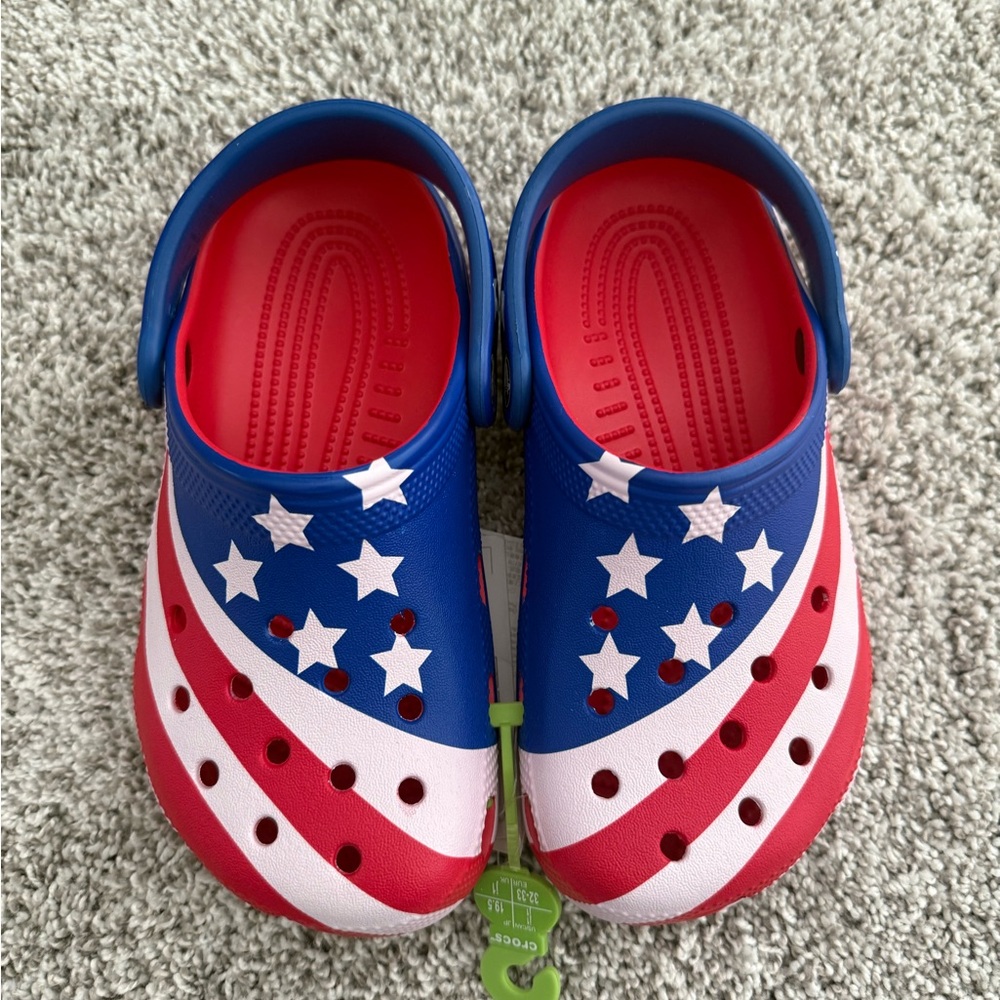 CROCS Kids Clogs - Blue, Red, and White Stars